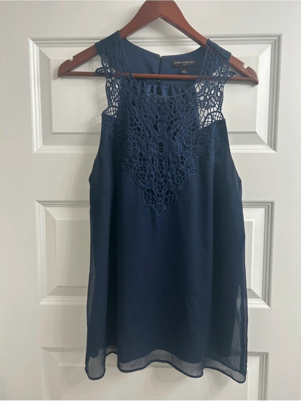 Banana Republic Navy Crochet Yoke Sleeveless Blouse